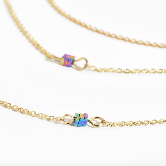 Rainbow Hematite Multicolor Stone Layered Necklace - Picture 4 of 9